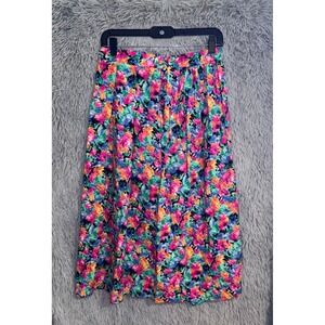 Vintage Talbots Vibrant Floral Midi Skirt Size 8 Pleated High Waist Retro